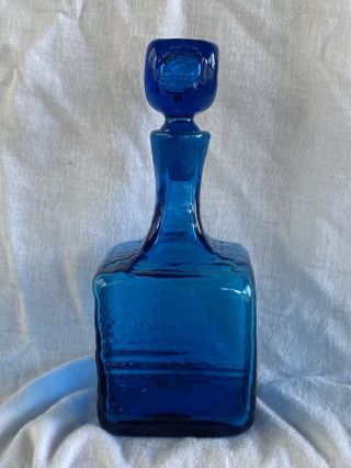 Rare Vintage Blenko Art Glass Decanter Mcm Hand Blown In Gorgeous Blue