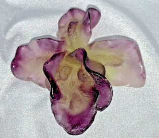 Daum France Signed Art Glass Pate De Verre Lavender Orchid
