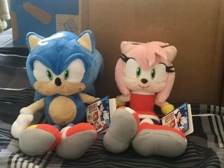 Sanei Sonic The Hedgehog / Amy Rose Rare Plush Set Tagged With Hangers.