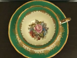 Aynsley Signed J A Bailey Tea Cup And Saucer Green/beige/multi C993