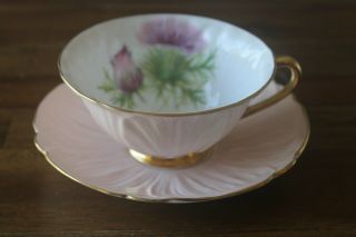 Shelley Oleander Shape Pink Thistle Teacup Tea Cup Saucer Gold Flower