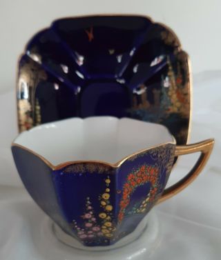 Shelley Queen Anne Rare Teacup & Saucer Pattern No 11627 Colbalt Blue 1925 - 1945
