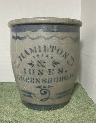 Antique Hamilton & Jones,  Greensboro,  Pa. ,  2,  Cobalt - Gray Stoneware Jar Crock