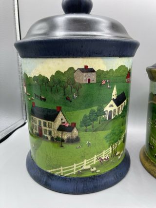 ⭐️ VALERIE PILLOW FOLK ART AMERICANA RURAL COUNTRY FARM CANISTERS CONTAINERS ⭐️ 3