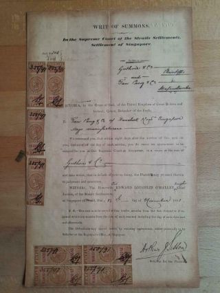 Straits Settlements Singapore Document Revenues 1891 Fiscal Guthrie & Co.