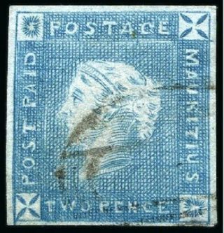 Mauritius 1859 Lapirot Issue,  Early Impressions Sg 36 - 37 2d Blue.  Rpsl Cert.