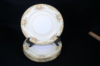 (5) Vintage Noritake 6000 Camelot Floral Border Dinnerware: Dinner Plates 10 " D