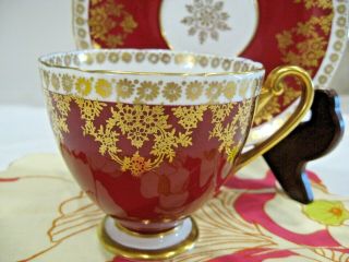 Shelley Ripon Deep Red & Gold Teacup Footed Cup Saucer 0390/s48 Gold Trim