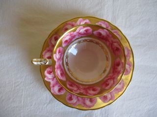 Vtg Royal Chelsea Bone China Tea Cup & Saucer Heavy Gold Pink Cabbage Rose
