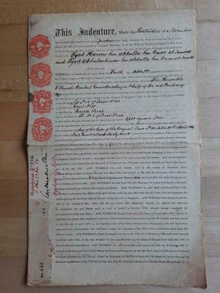 Singapore Document Stamped Paper 1884 Imprinted $100 Revenues Fiscal