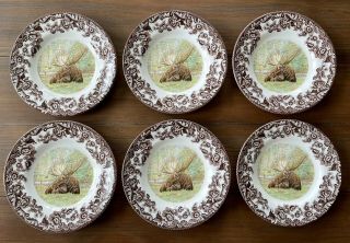 Spode Woodland Majestic Moose 6” Butter Plate Set Of 6 Made In England