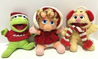 Muppet Babies 1987 3 Holiday Plush: Miss Piggy,  Kermit The Frog,  Fozzie Bear
