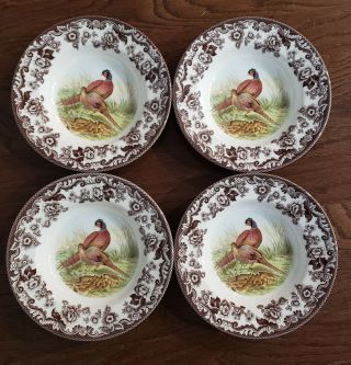 Spode Woodland Pheasant Set (4) 9 " Rim Soup Plate Made England New/tags