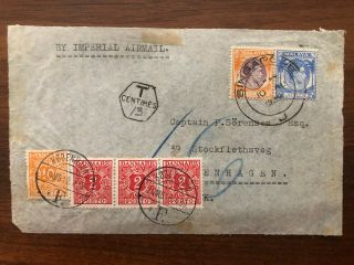 Malaya Old Cover Front Postage Due Singapore To Copenhagen 1939