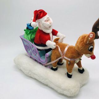 Vintage Gemmy Rudolph The Red Nosed Reindeer Santa And Sleigh Animated