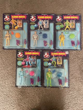 Vintage Kenner Real Ghostbusters Slimed Heroes Complete Set Of 5 Moc 4 Unpunched