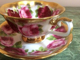 Royal Albert " Old English Rose " Footed Teacup & Saucer Treasure Chest Series