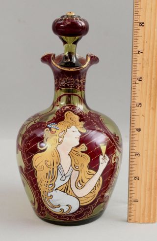 Antique 19thc French Art Nouveau Fritz Heckert,  Mucha Enamel Painting Art Glass