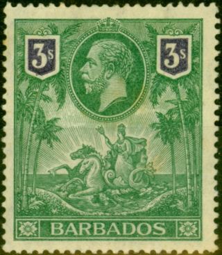 Barbados 1912 3s Green & Violet Sg180 Good Mtd