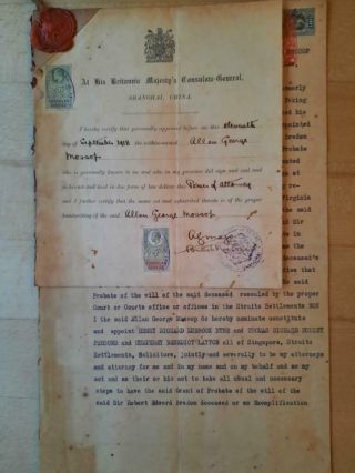 Singapore Document Revenues Consulate Shanghai China 1918 Mossop Bredon Fiscal