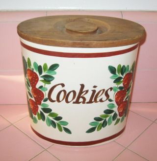 Vintage Bauer Cookie Jar Hand Painted Strawberries Usa Los Angeles Oval