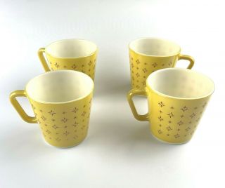 Vintage Pyrex 1410 Yellow Foulard D Handle Coffee Cup Mugs 10 Oz Set Of 4
