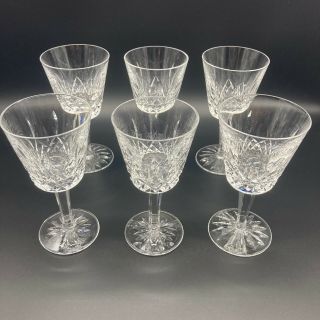 6 Vtg Waterford Crystal Lismore 5 - 7/8 " Wine Claret 6oz Glass Set Gothic Mark