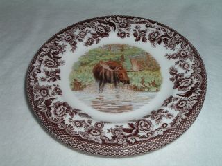 Spode Woodland Majestic Moose England Porcelain Salad Plates 7 1/2 " Set Of 4