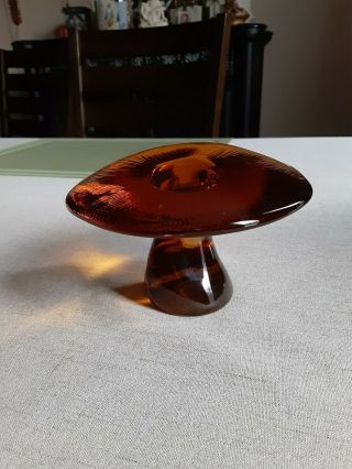 Vintage 1960s Viking Glass Jumbo Amber Mushroom Figurine Paperweight 5.  5”