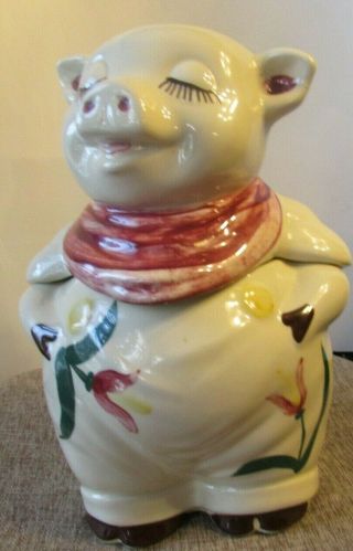 Vintage Shawnee Pottery Smiley Pig Rare Tulip Cookie Jar 1940s