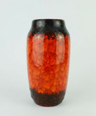 Vintage West German Scheurich Vase Black Fat Lava Red Orange Drip Glaze 242 - 22