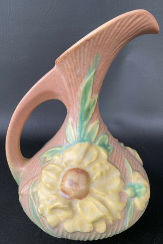 Vintage Roseville Pottery Peony Ewer Pitcher 7 - 6 Pink W/yellow & Green