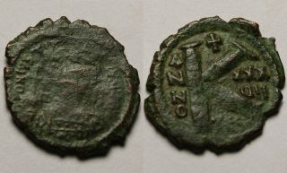 Rare Ancient Byzantine Coin 1/2 Follis Justin Ii 565 - 578ad Thessalonica K Cross