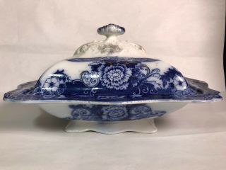 Antique Wood & Son Verona Royal Flow Blue Porcelain Covered Serving Dish England