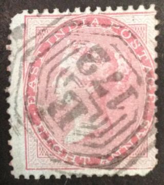 India 1855,  8 Anna Carmine Stamp With B172 Singapore Cancel