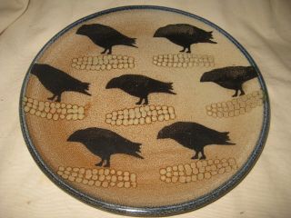 Monroe Salt Maine Pottery Crows On Corn 11 1/4” Dinner Plate