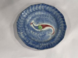 Staffordshire Spatterware Blue Spatter Peafowl Plate Circa 1830’s