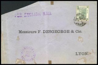 Hong Kong 1899 Qv 20c With Character On 30c On Cover To France. .  91685