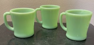 3 Vtg Anchor Hocking Fire - King Oven Ware Jadeite Green D Handle Coffee Cup Mug