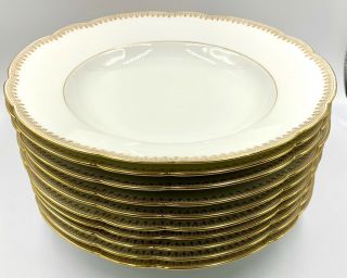 Set Of 10 Elegant C1907 T&v Limoges Gold & White Rimmed Soup Bowls