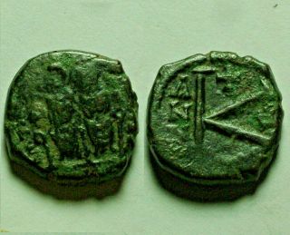 Rare Ancient Byzantine Coin Justin Ii & Sophia 565 Ad 1/2 Follis K Cross