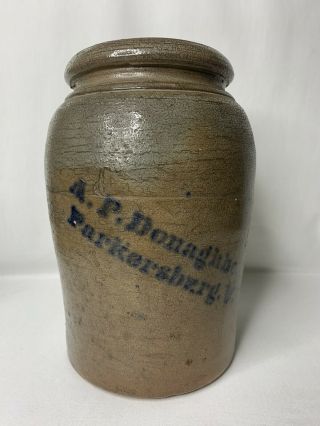 1800’s A.  P.  Donaghho Parkersburg West Virginia Stoneware Wax Sealer Crock