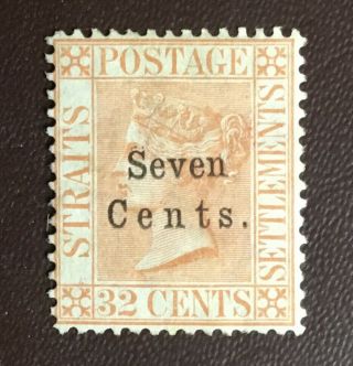 Malaya Straits Settlements 1879 7c On 32c Pale Red Sg21 Mh