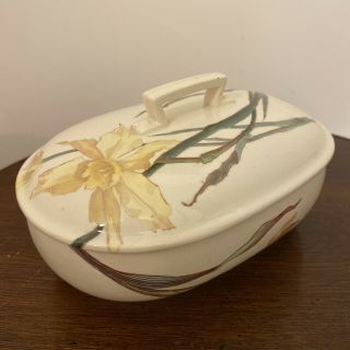 Rare 19c Narcisse U&cie Sarreguemines Covered Butter Dish W/ Insert Hand - Painted