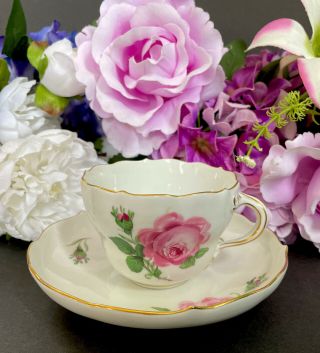Meissen Crossed Swords Double Gold Pink Rose Cup And Saucer