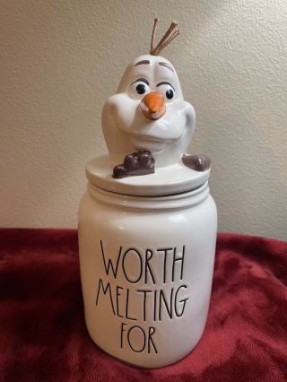 Rae Dunn Disney Frozen Olaf Worth Melting For Canister With Topper Figural
