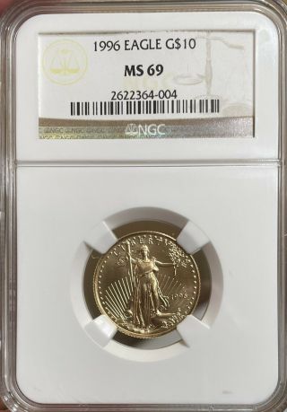 1996 $10 Gold American Eagle Ngc Ms - 69 Scarce Date - 1/4 Oz.