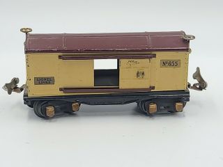 Lionel Prewar O Gauge No.  655 Freight Train Box Car Maroon & Cream