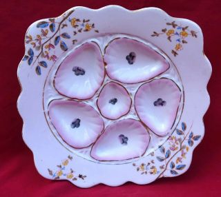 Austrian Gilt Transferware Porcelain Square Oyster Plate Gurthez Carlsbad 1900