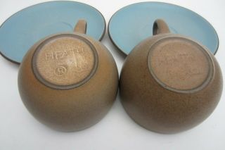2 Vtg Edith Heath California Ceramics Blue Coupe Coffee Teacup Cups Mugs Saucers